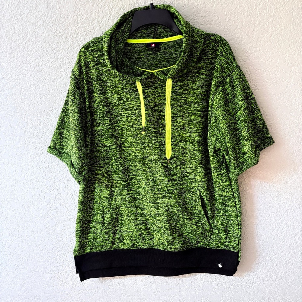 Y2K Streetwear Neon Green Speckled Short Sleeve Hoodie Athleisure Pullover